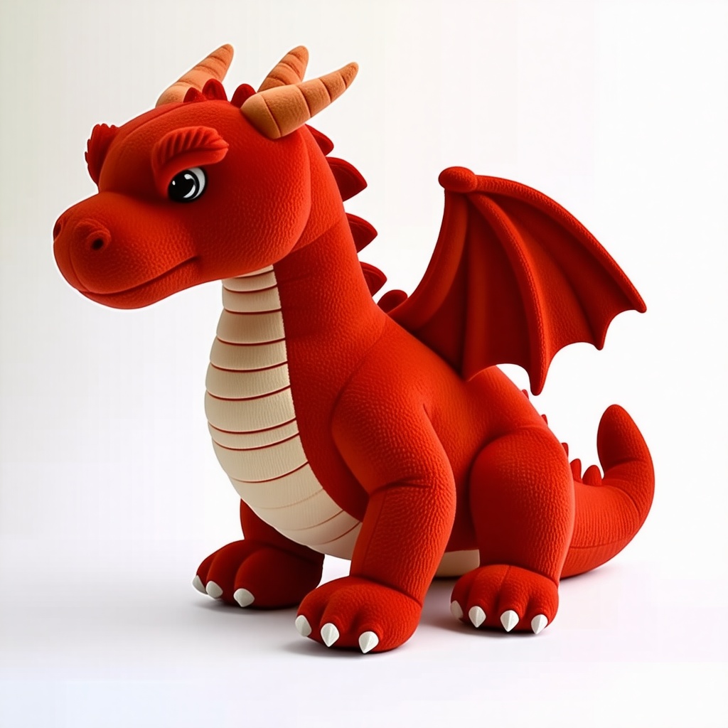 A stuffed animal of a red dragon