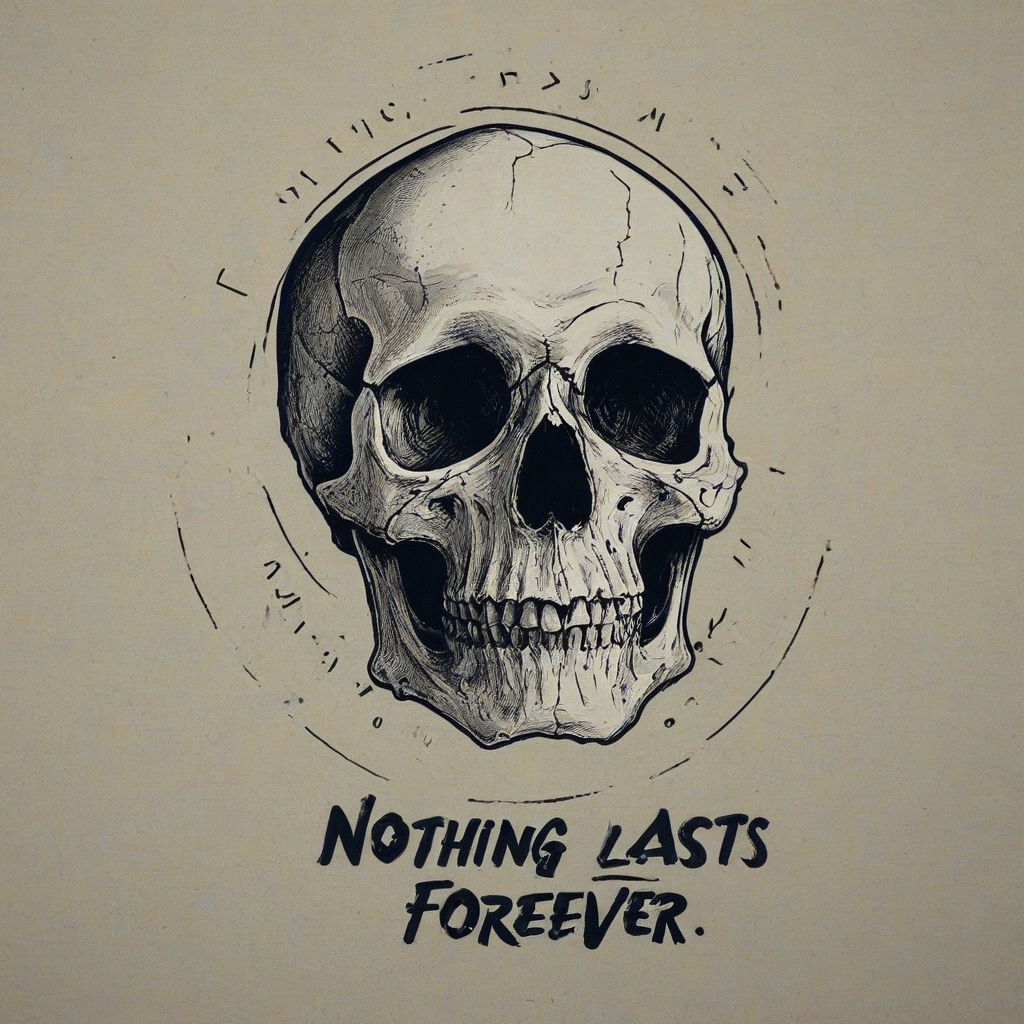 a skull with the text "Nothing Lasts Forever" next to it