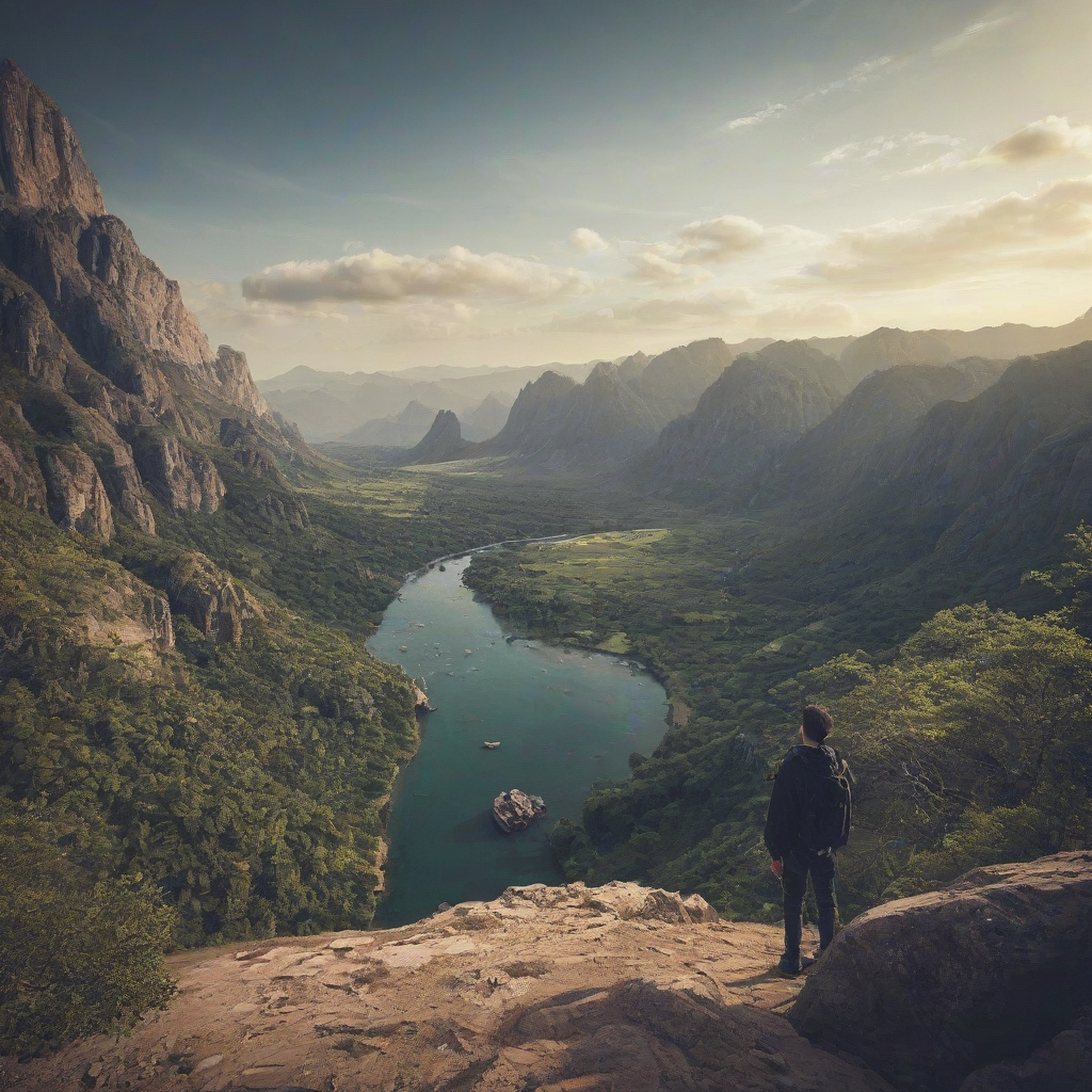 photobashing scenery, wide shot, full-body view, digital art style