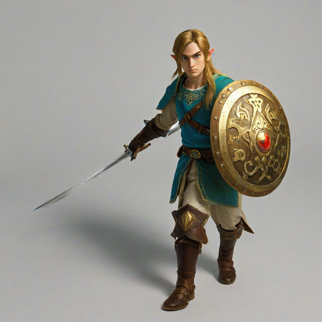 Zelda like warrior, bright lighting, on a plain white background, even lighting