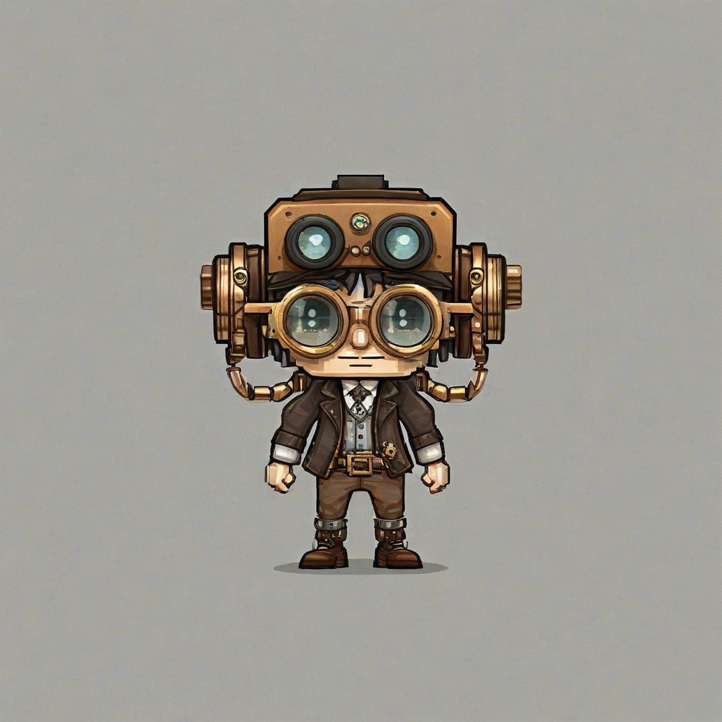 chibi, pixel art style, steampunk binoculars on a plain white background, even lighting