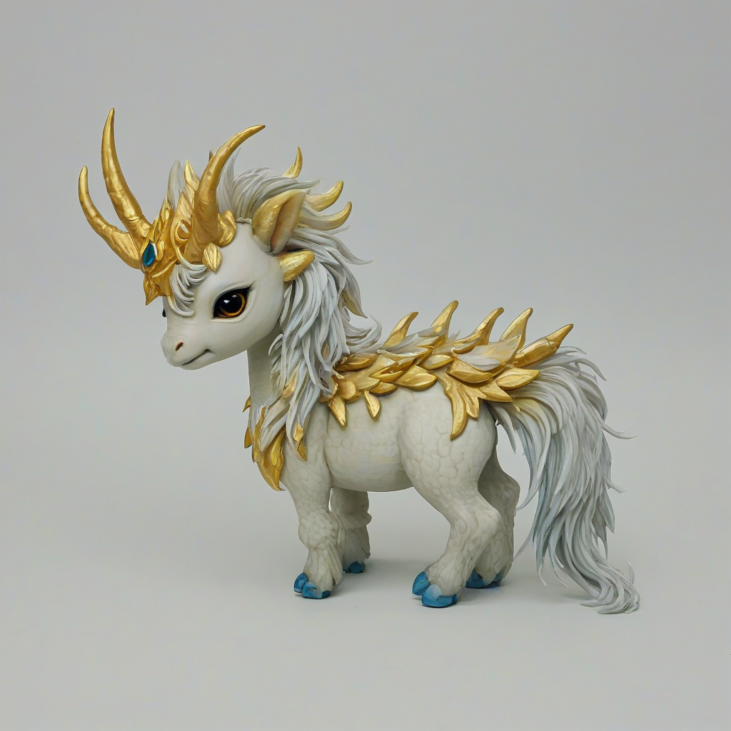 Chibi style kirin creature, on a plain white background, even lighting