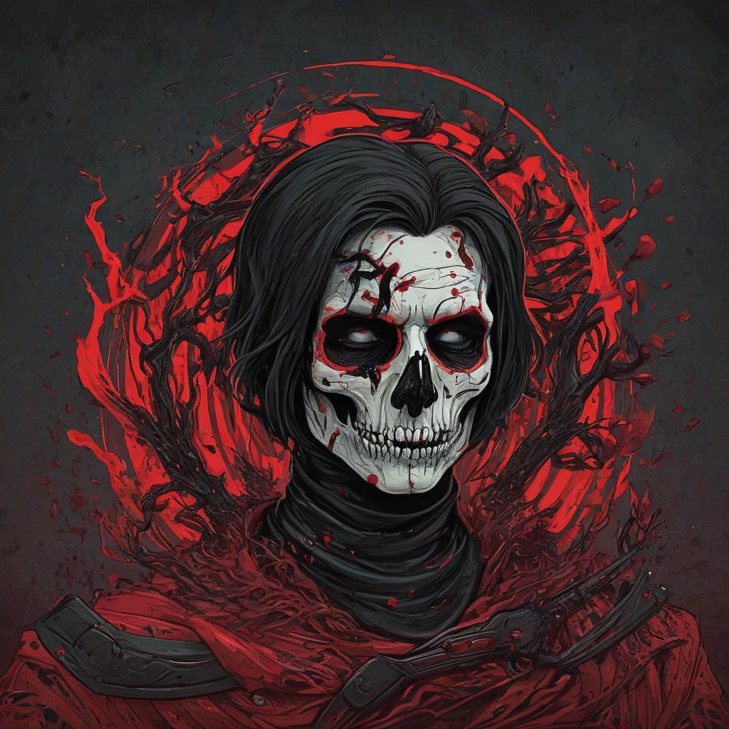 digital art style art, color scheme of red and black, of something Dead