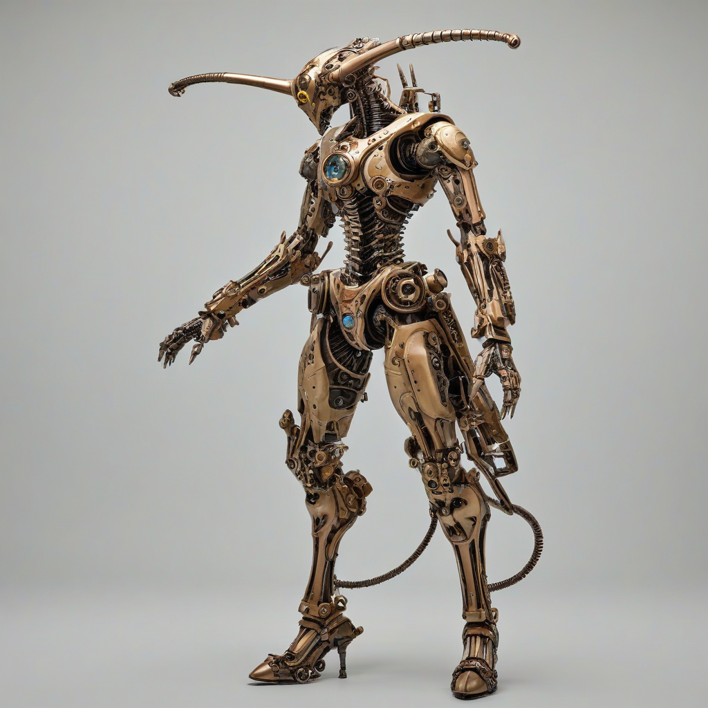 Tan, biomechanical creature, full-body view, Steampunk style, on plain white background