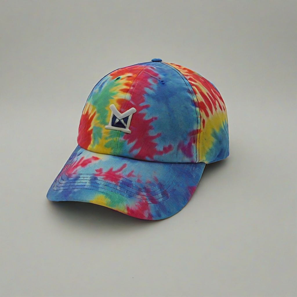 tie dye baseball hat, on a plain white background, even lighting