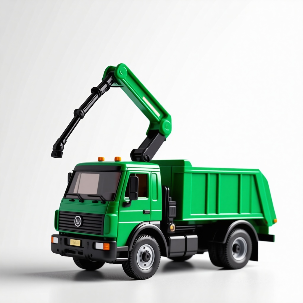 toy green trash truck with lift arms and open top