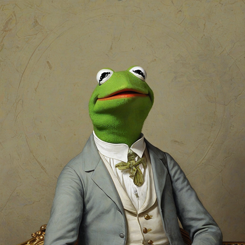 neoclassical painting of kermit the frog