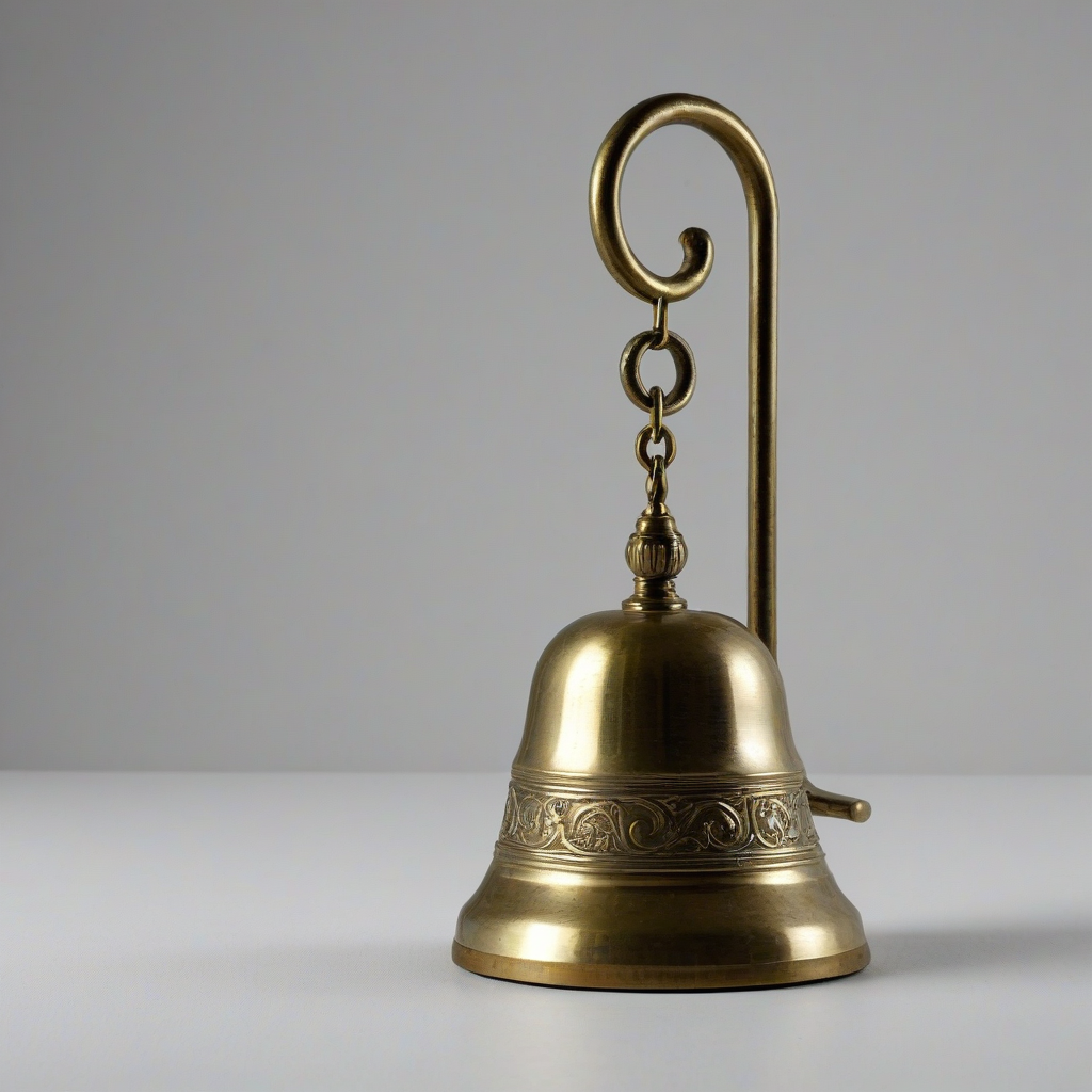 brass hand bell, on a plain white background, even lighting