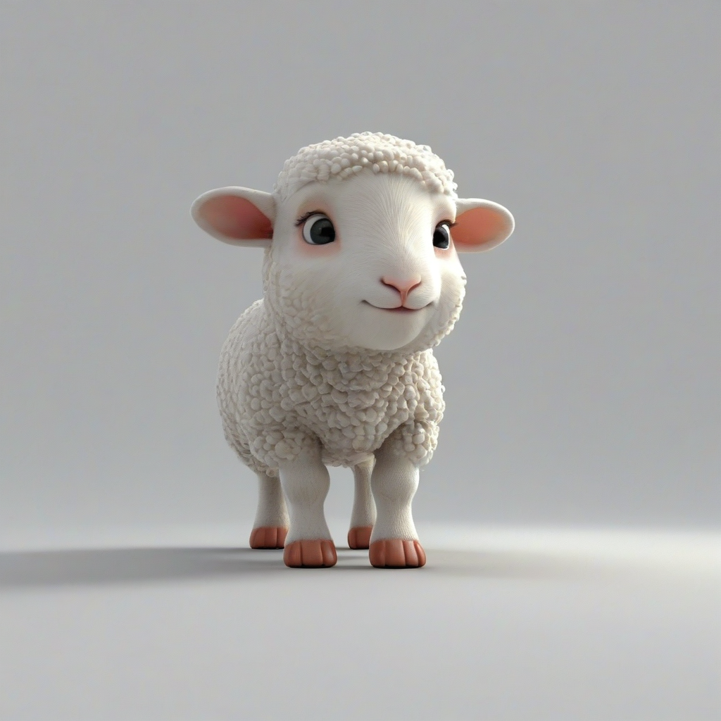 3d cartoon animation, cute baby sheep, on a plain white background, even lighting