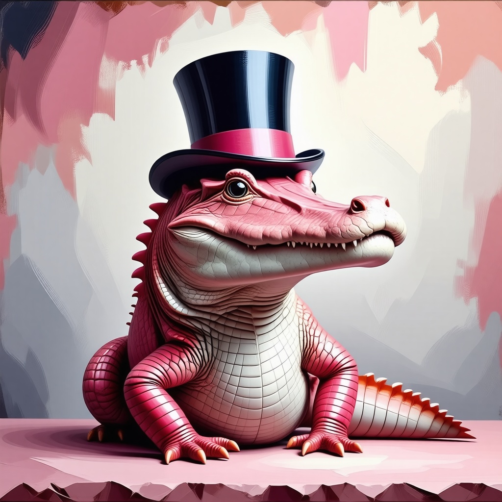 a pink crocodile wearing a top hat