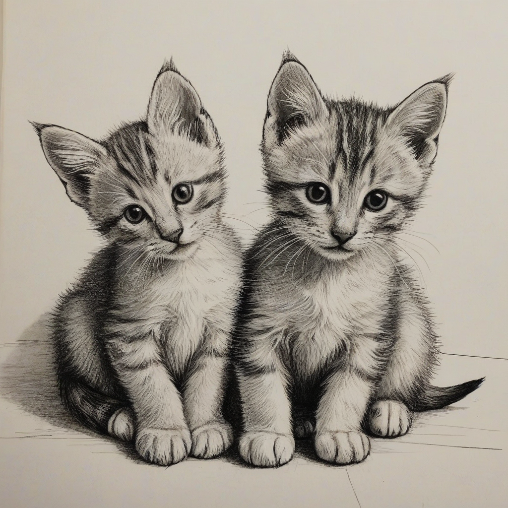 Line drawing of two kittens sitting next to each other