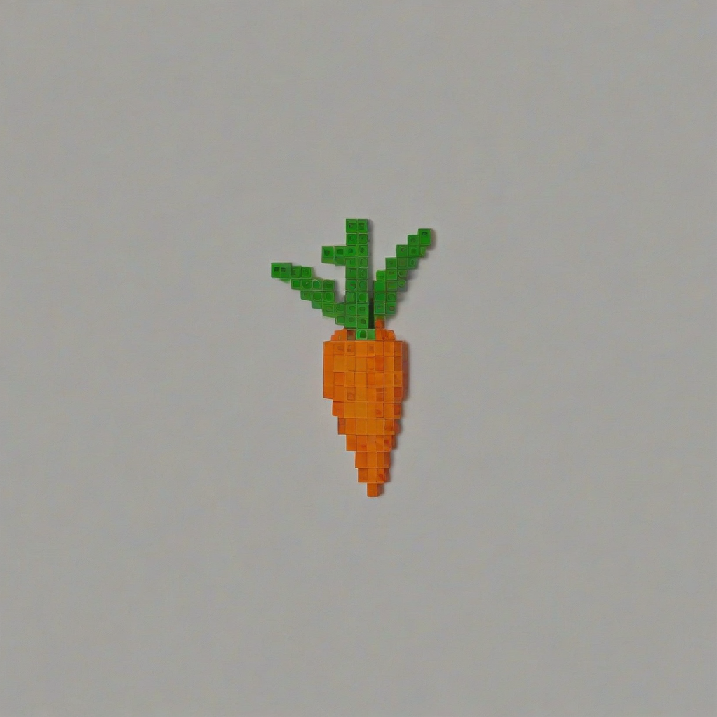 a single orange pixel art carrot, standing alone on a plain white background with even lighting, on a plain white background, even lighting
