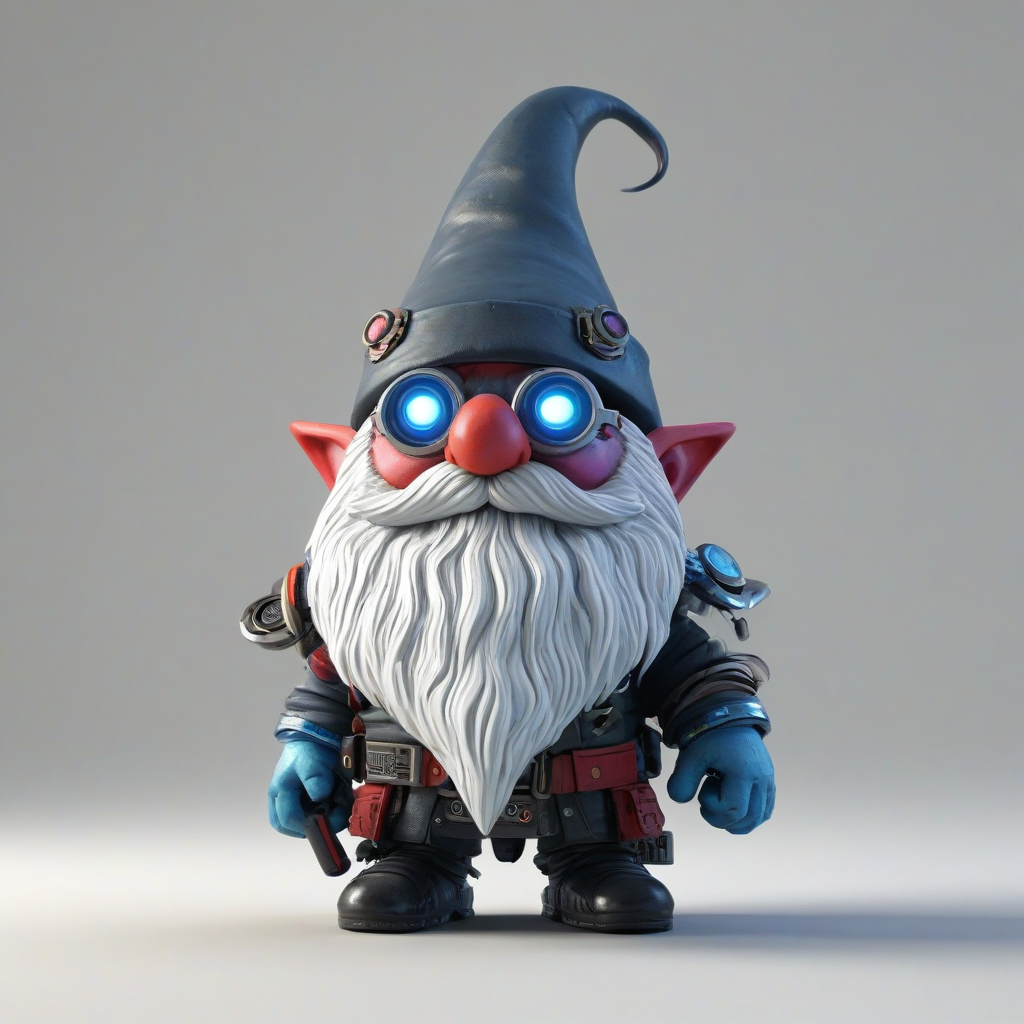 3d cartoon animation cyberpunk gnome, bright lighting, on a plain white background, even lighting