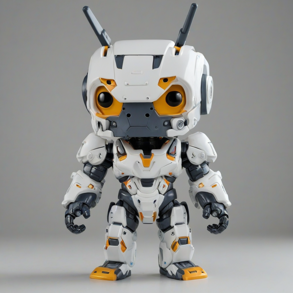 mecha suit, funko pop style, on a plain white background, even lighting 