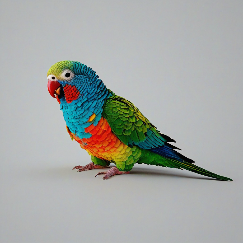colorful parakeet, pixel art style, only thing in the image, no background, bright lighting, on a plain white background, even lighting