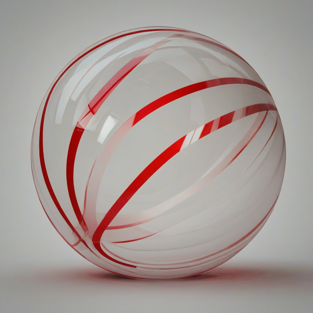 A glowing glass ball with white and red stripes, wide shot, full-body view, on a plain white background, with a soft, warm light, digital art style, high level of detail, vibrant colors, on a plain white background, even lighting 