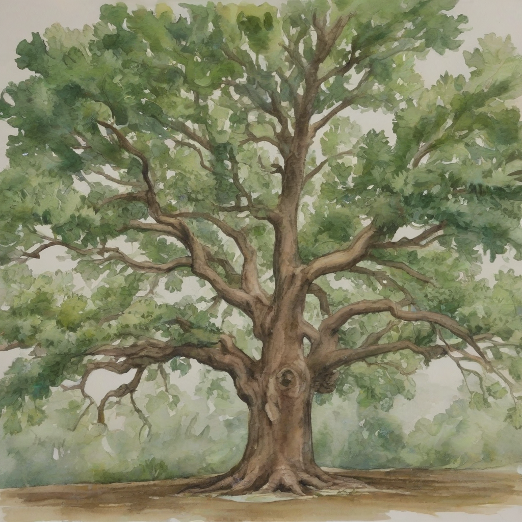 water color of an oak tree