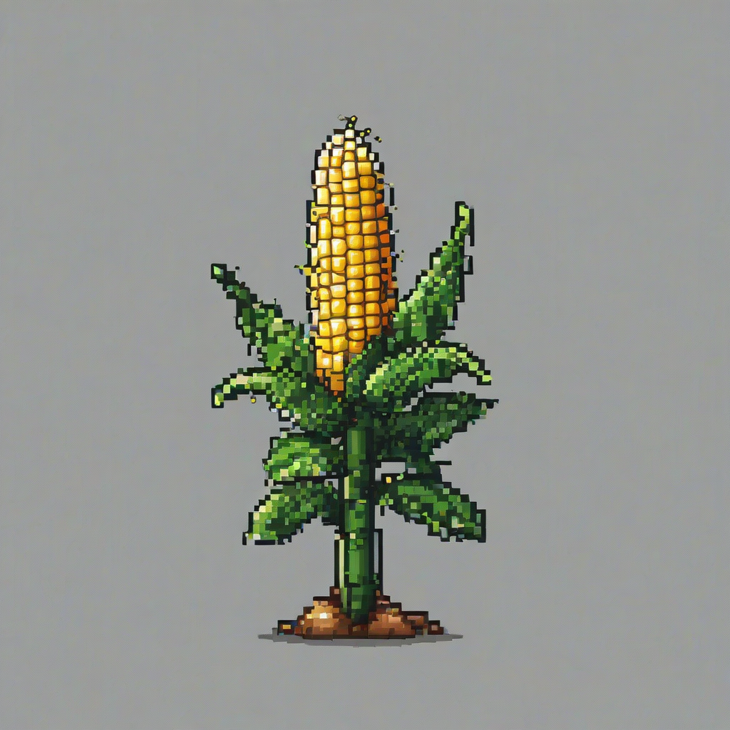 chibi pixel art style corn plant, on a plain white background, even lighting