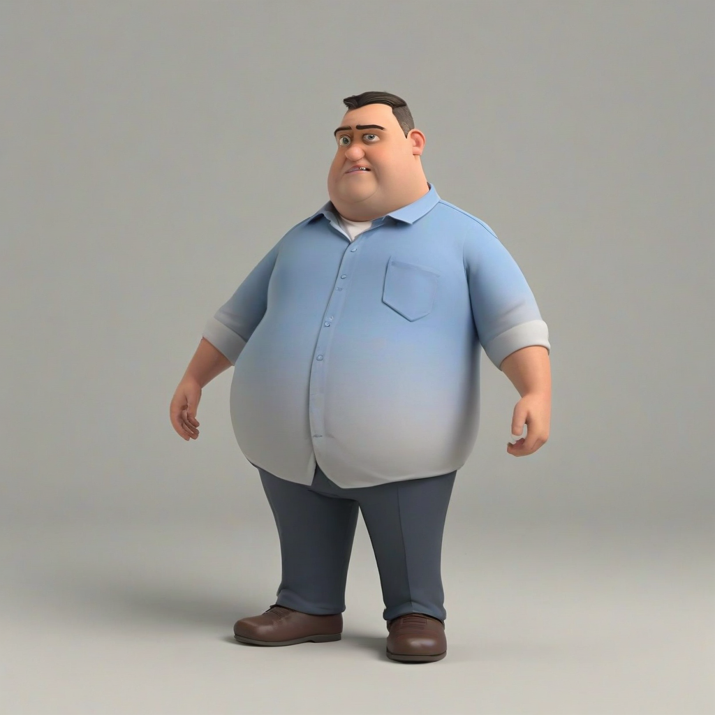 3d cartoon animation short, overweight, sloppy, male office worker, on a plain white background, even lighting