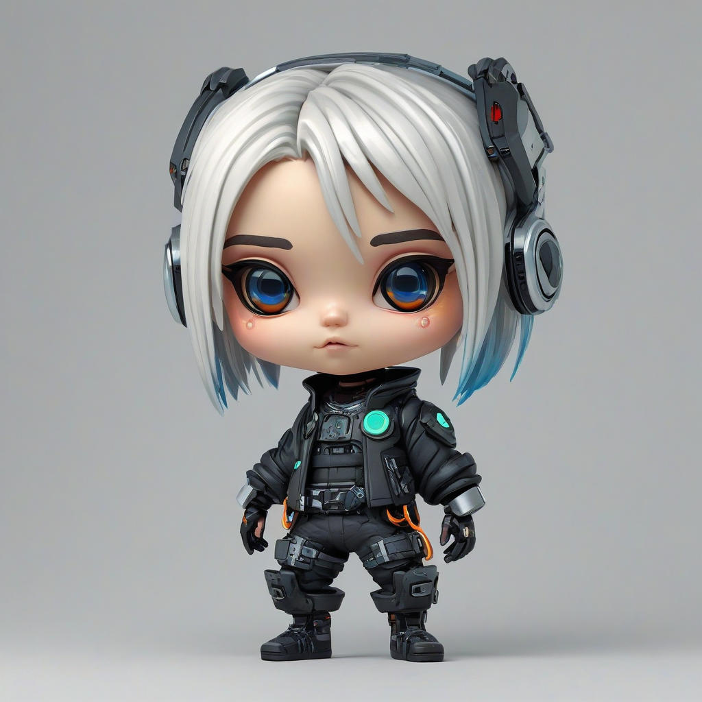 chibi style cyberpunk character, on a plain white background, even lighting