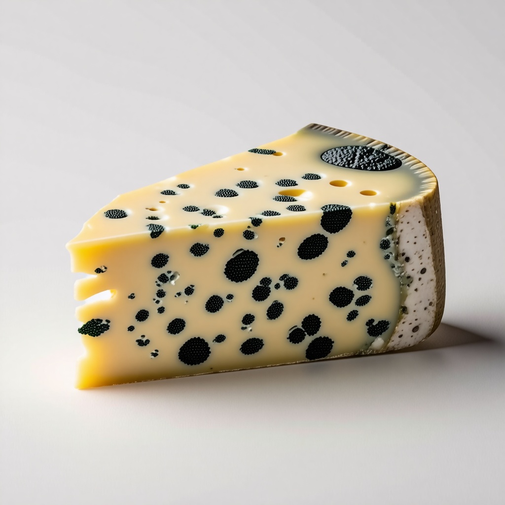 a chunk of cheese with green mold on it