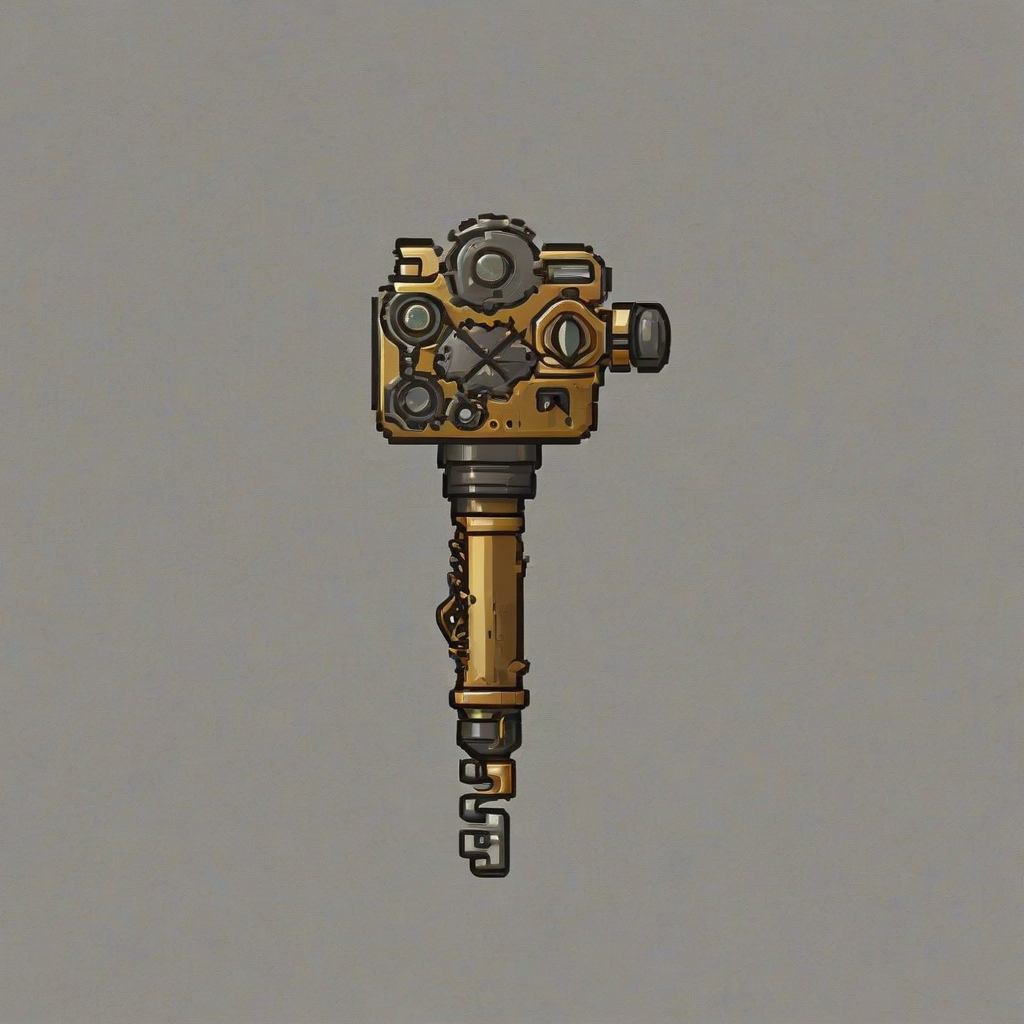 chibi, pixel art style, steampunk tool gadget on a plain white background, even lighting, on a plain white background, even lighting