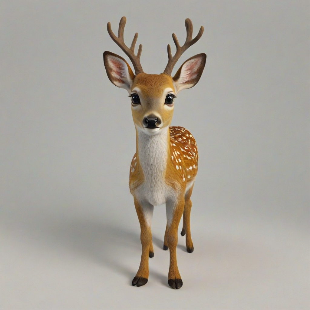 3d animation style, baby deer, colorful, big eyes, smile on its face, wide angle shot, full body visible, on a plain white background, even lighting