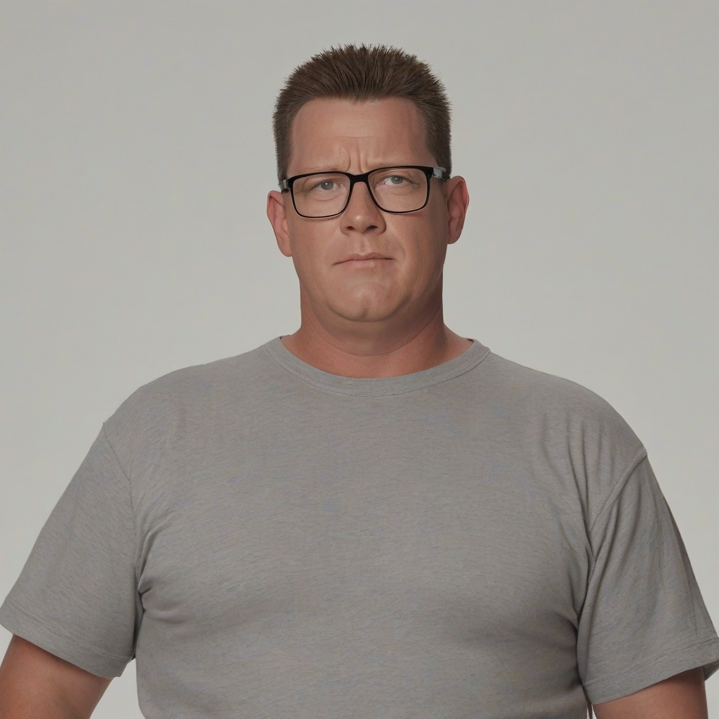 Hank hill from king of the hill, on a plain white background, even lighting 