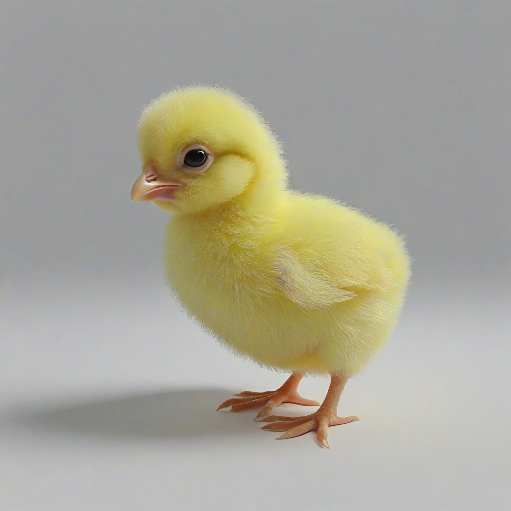 3d hand-drawn, single baby chick, on a plain white background, even lighting, pastel colors, cute, fluffy