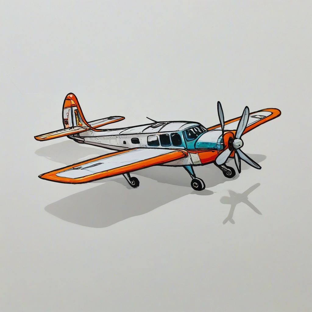 hand-drawn style single airplane. bright and vivid colors, on a plain white background, even lighting