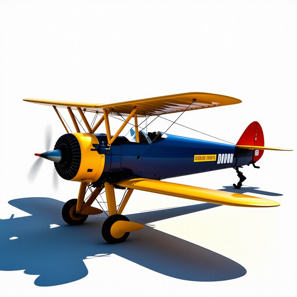 navy and yellow biplane