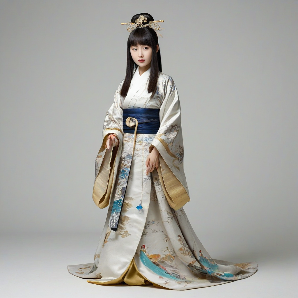 Yokai style of a Japanese Princess, full body visible, on a plain white background, even lighting