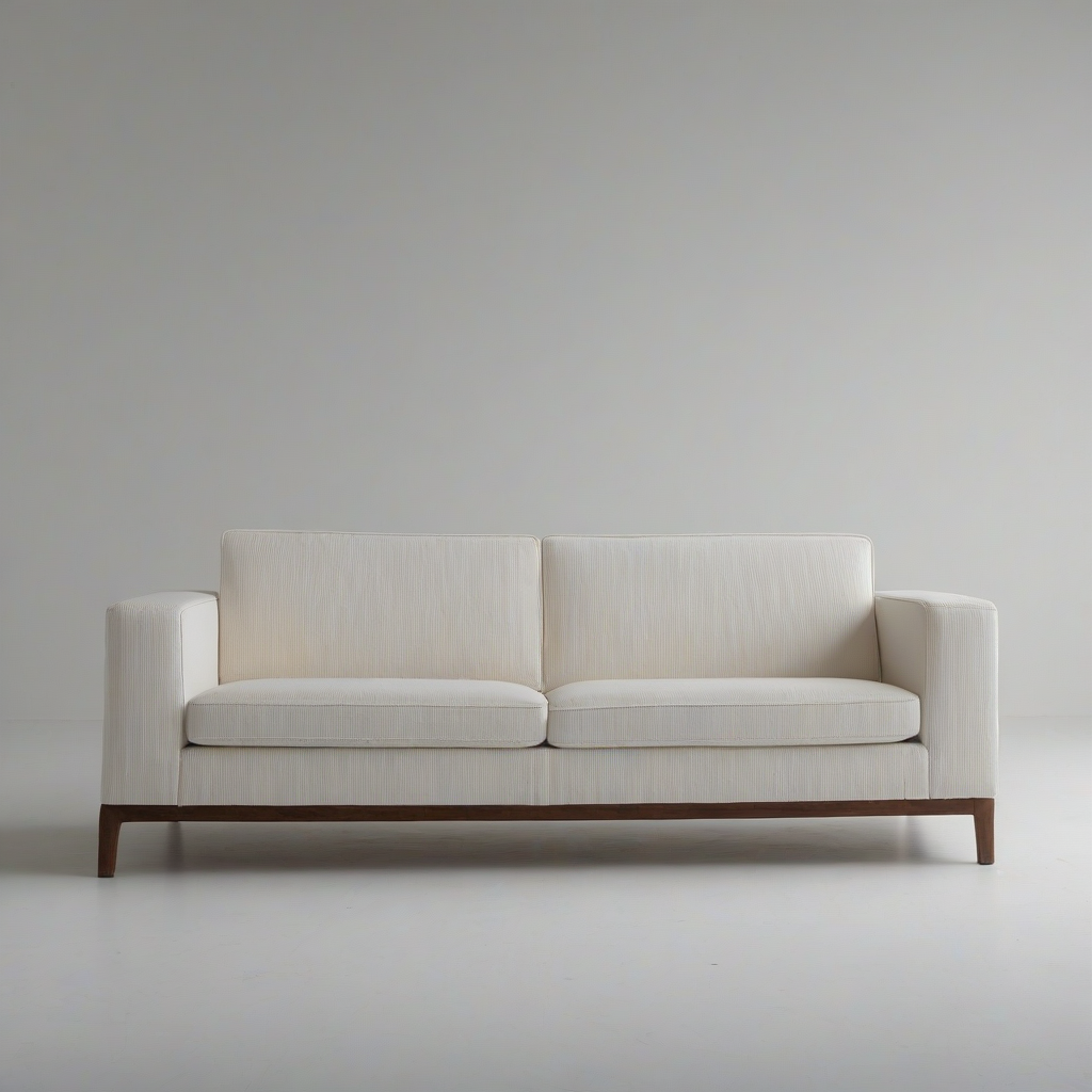 A sleek, modern sofa with clean lines and minimal ornamentation, set against a plain white background, in a wide shot with the entire piece of furniture visible, with a focus on the texture of the upholstery and the subtle play of light on its surface, in the style of contemporary furniture design, on a plain white background, even lighting 
