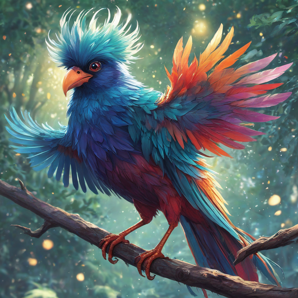 Magical anime bird with vibrant feathers
