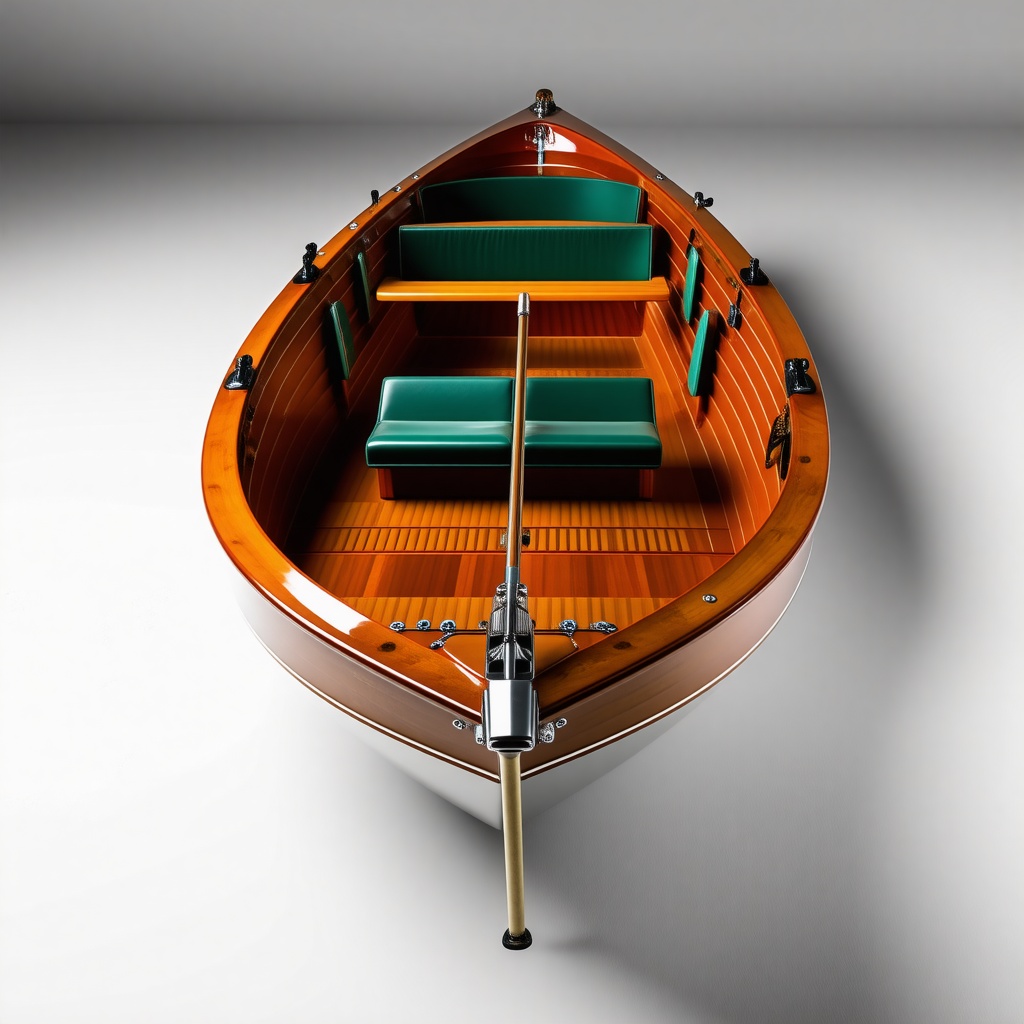 wood runabout craftsman motor boat with green bench seats