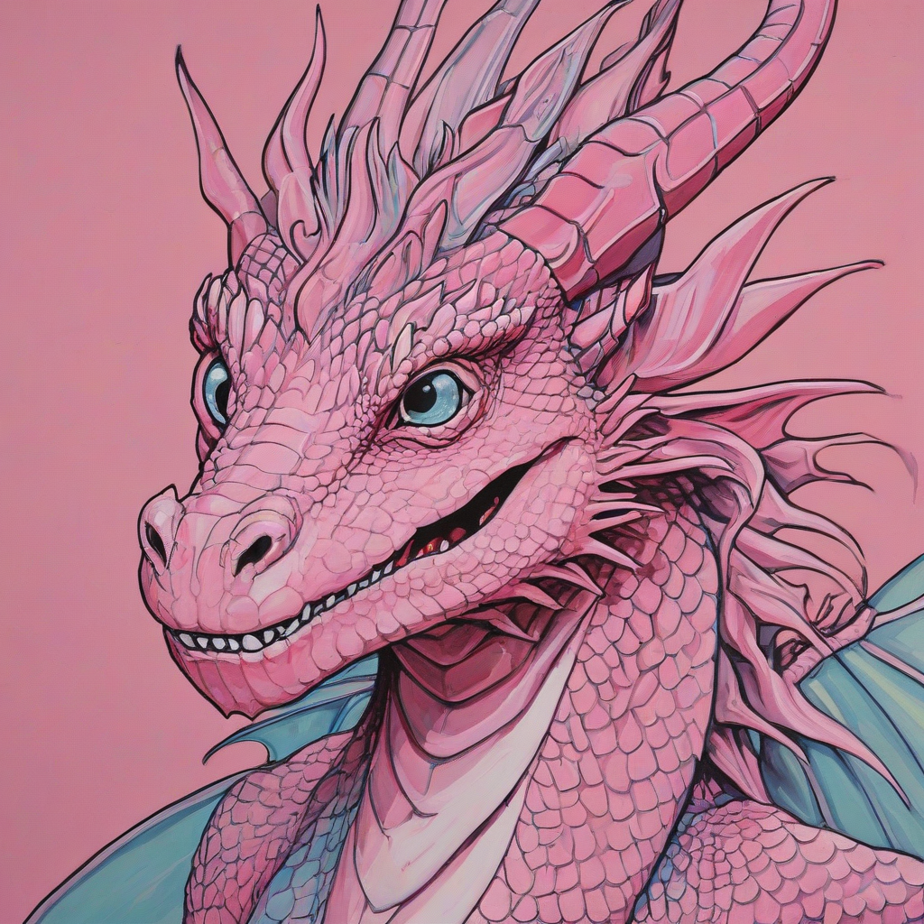 pop art painting of a light pink dragon
