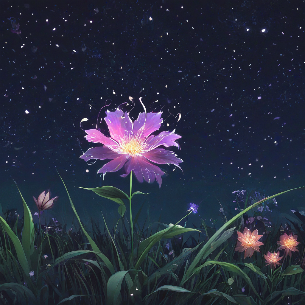 magical flower in a anime style at night