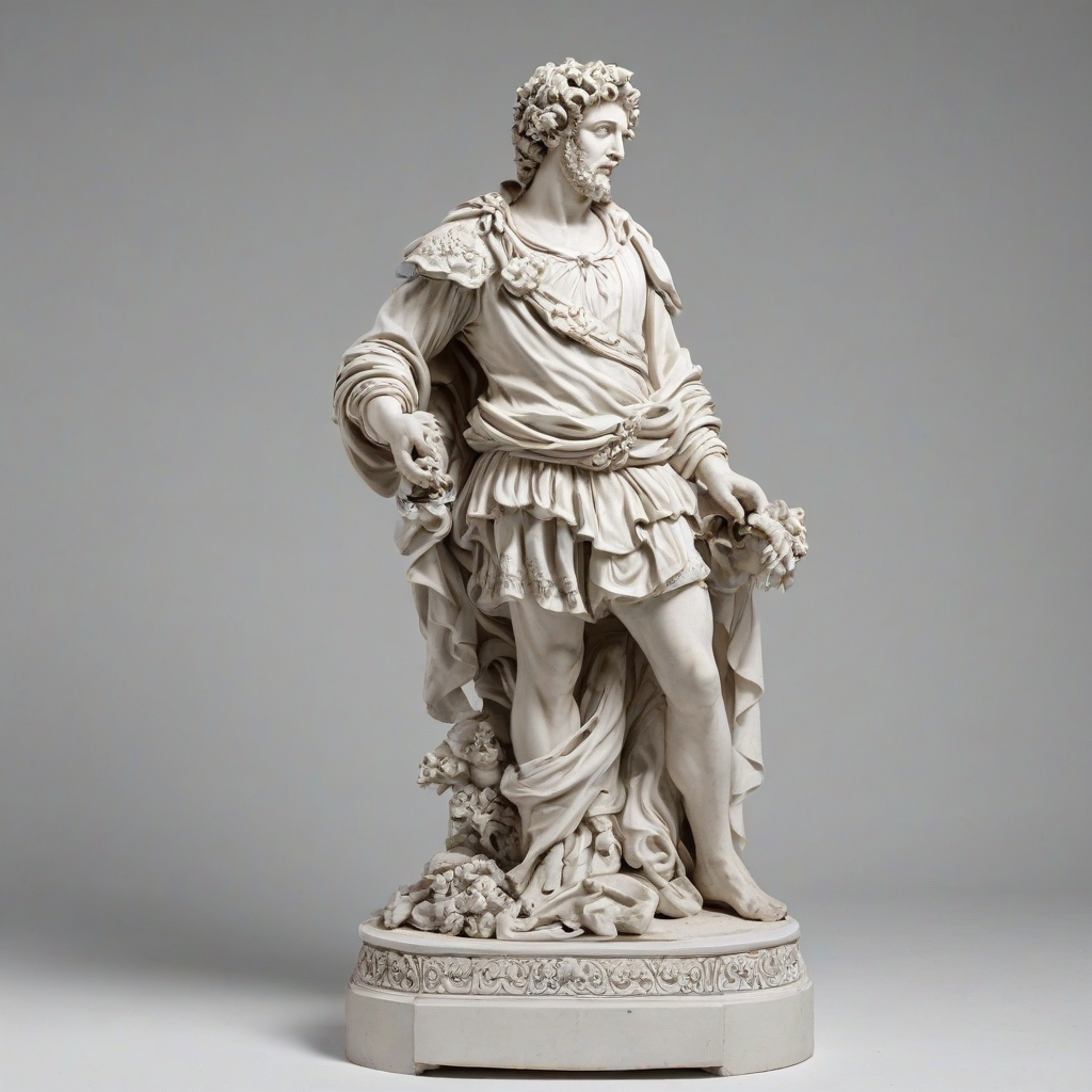 Baroque style sculpture, ornate details, full-body view, on a plain white background