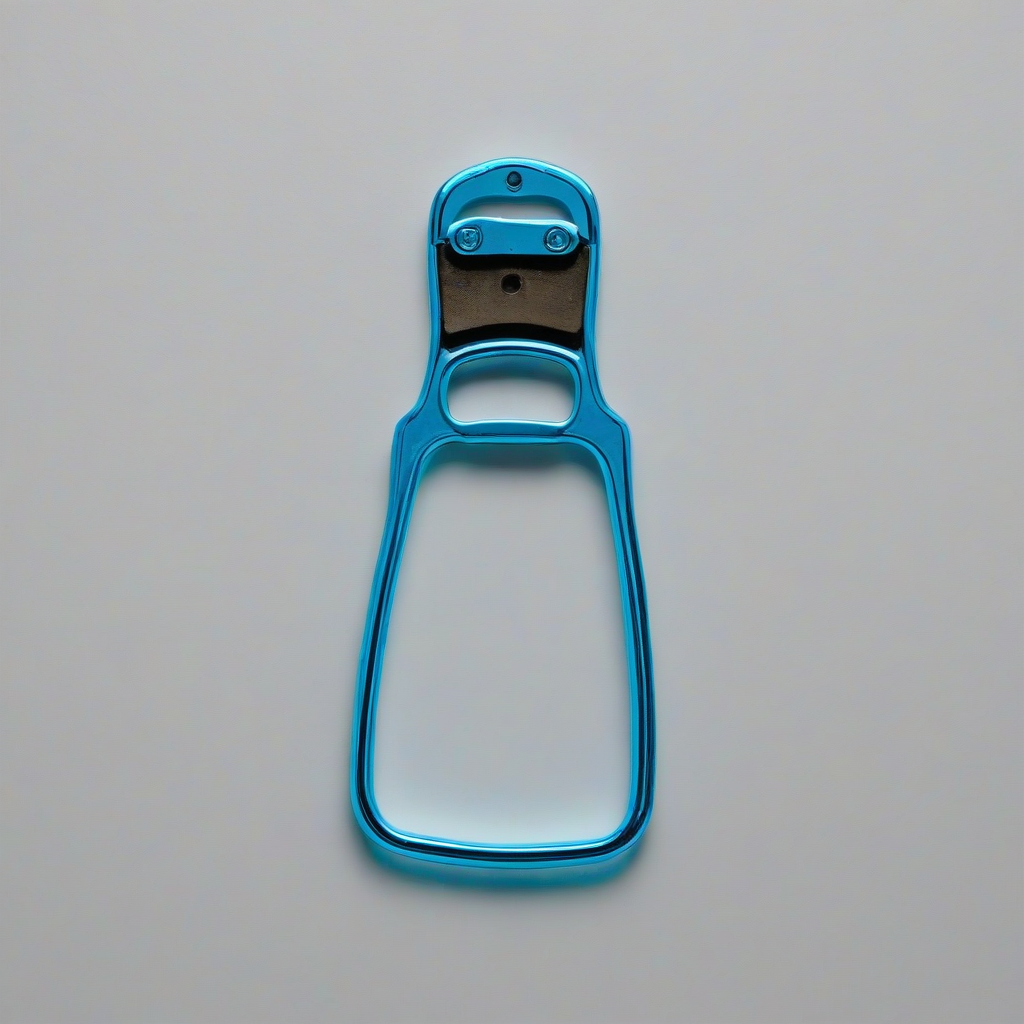 neon blue bottle opener, on a plain white background, even lighting