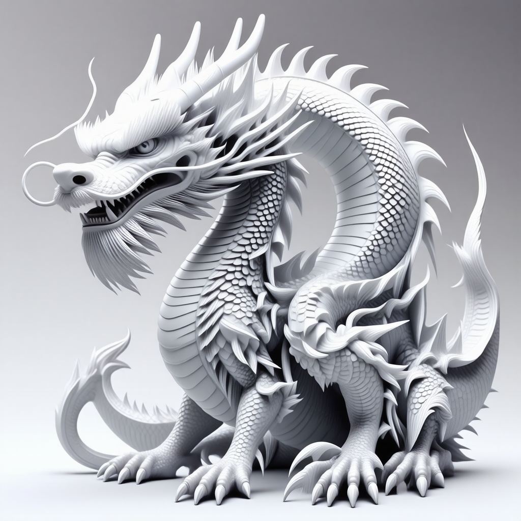 Huge, beautiful white dragon with a big, wide, flat head, and a slender tail