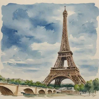 Watercolor of the Eiffel tower