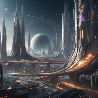 A futuristic city in outer space