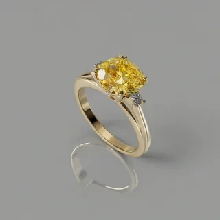 A canary yellow diamond ring, full-body view, on a plain white background, with a wide shot, in a digital illustration style, with the diamond being the main subject, and the ring being a gold band with a simple setting, with the diamond being the central focus, and the overall image being bright and colorful, on a plain white background, even lighting