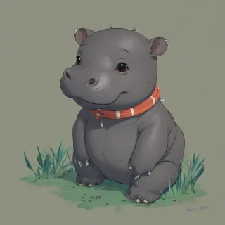 Ghibli style of a baby hippo