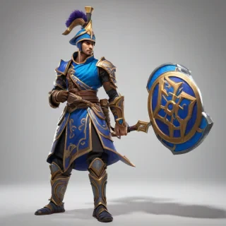 Shen, a League of Legends video game character, full-body view, standing on a plain white background, with a determined expression, wearing his traditional Ionian attire, including his distinctive hat and armor, with a wide-angle shot, dynamic shadows, and a backlight to accentuate his presence, on a plain white background, even lighting 