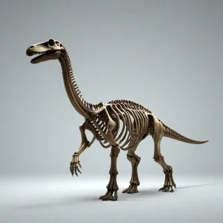 3d animation, full body skeleton of brontosaurus, full body visible, wide angle shot, on a plain white background, even lighting