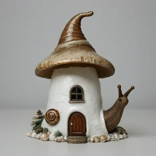 snail shell gnome cottage, on a plain white background, even lighting