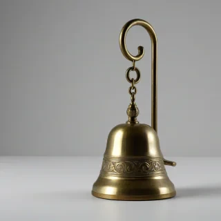 brass hand bell, on a plain white background, even lighting