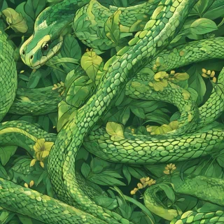 Ghibli style of a green snake