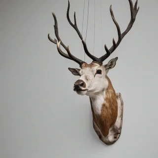 vorrei un pendente con la testa di un cervo con delle belle corna fatto bene, on a plain white background, even lighting